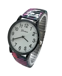 Olivia Pratt Big Dial Easy Reader Watch Abstract Elastic Stretch Band Wristwatch Women Watch