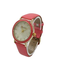 Olivia Pratt Bubble Pink Colored Case Pearl Dial Leather Strap Watch