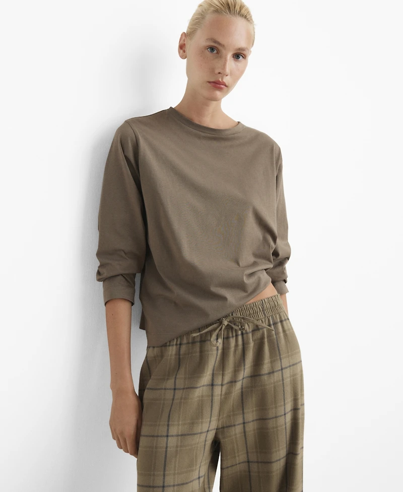 Mango Women's Two-Piece Flannel Check Pajamas