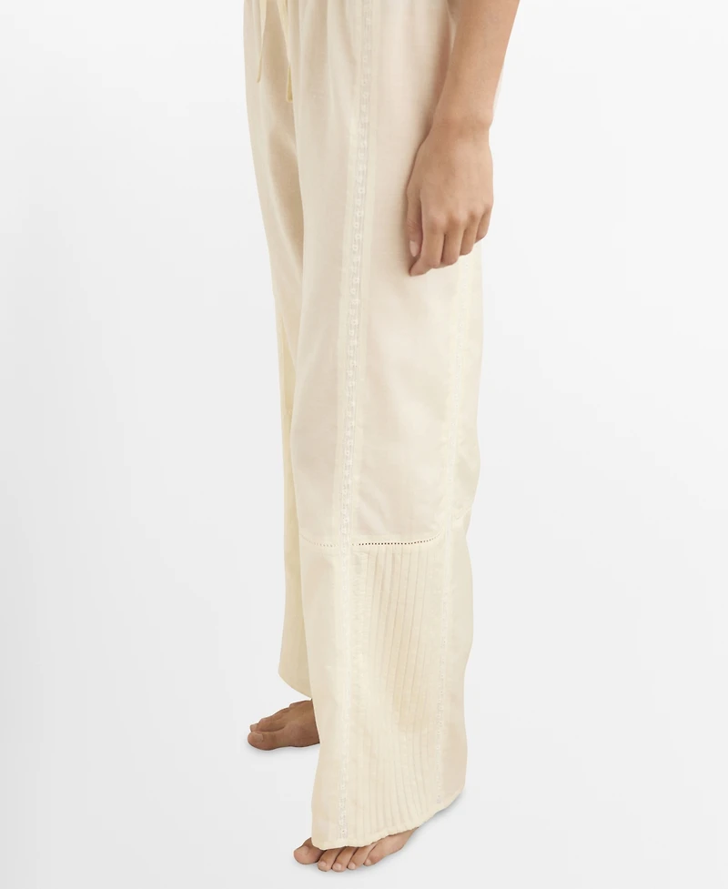 Mango Women's Drawstring Cotton Lace Pajama Pants