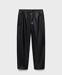 Mango Women's Leather-Effect Elastic Waist Pants