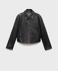 Mango Women's Lapels Leather Jacket