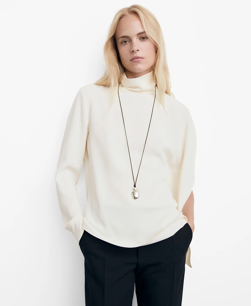 Mango Women's Asymmetric Sleeves High-Neck Blouse