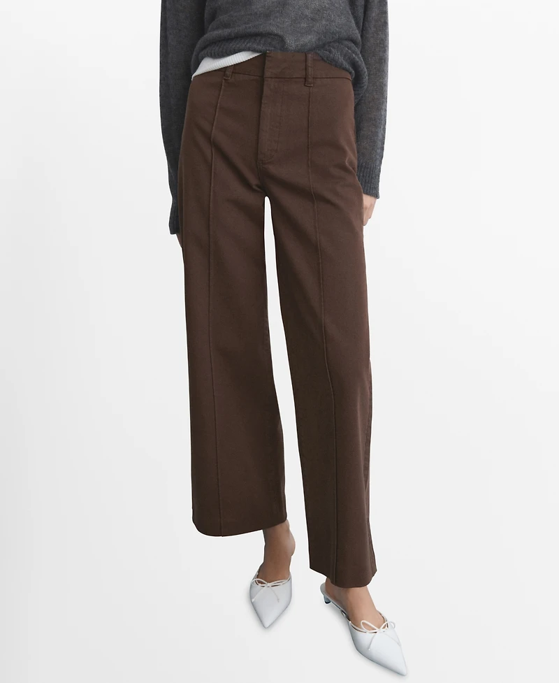 Mango Women's Seams Detail High-Waist Wide Leg Jeans