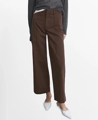 Mango Women's Seams Detail High-Waist Wide Leg Jeans