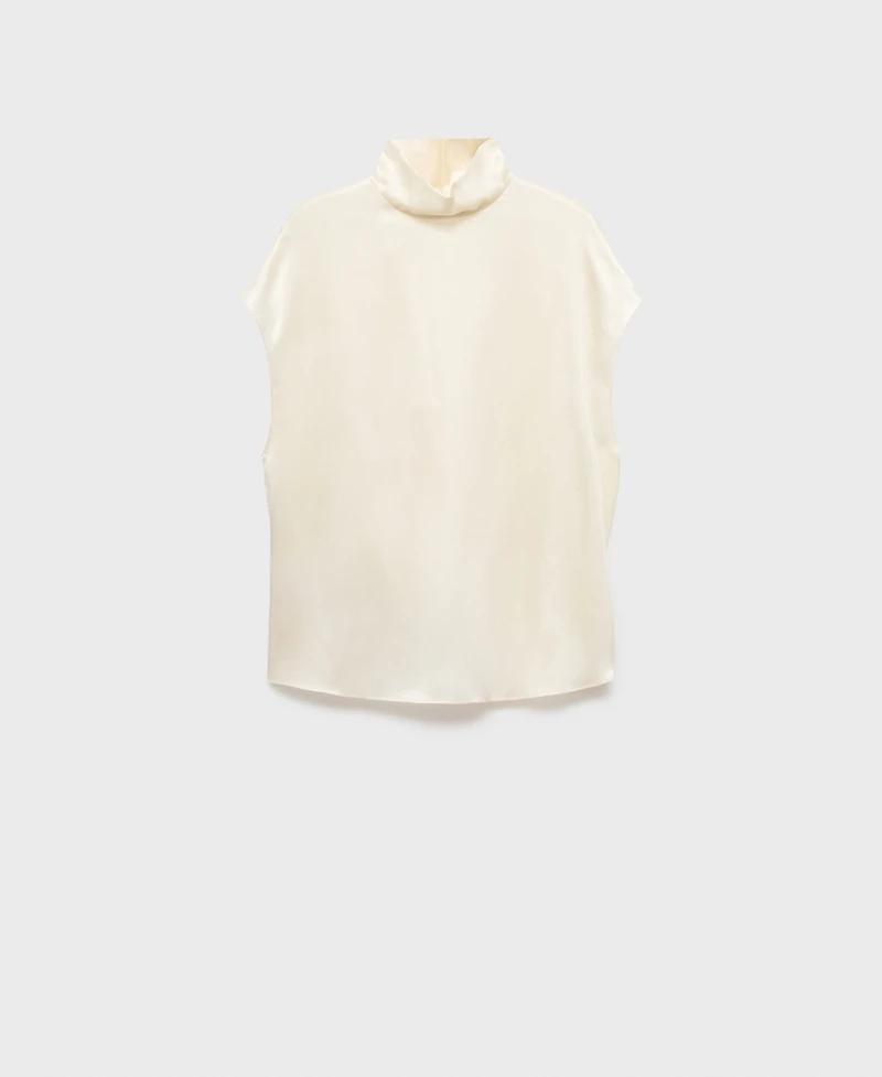 Mango Women's Silk Satin Turtleneck Blouse