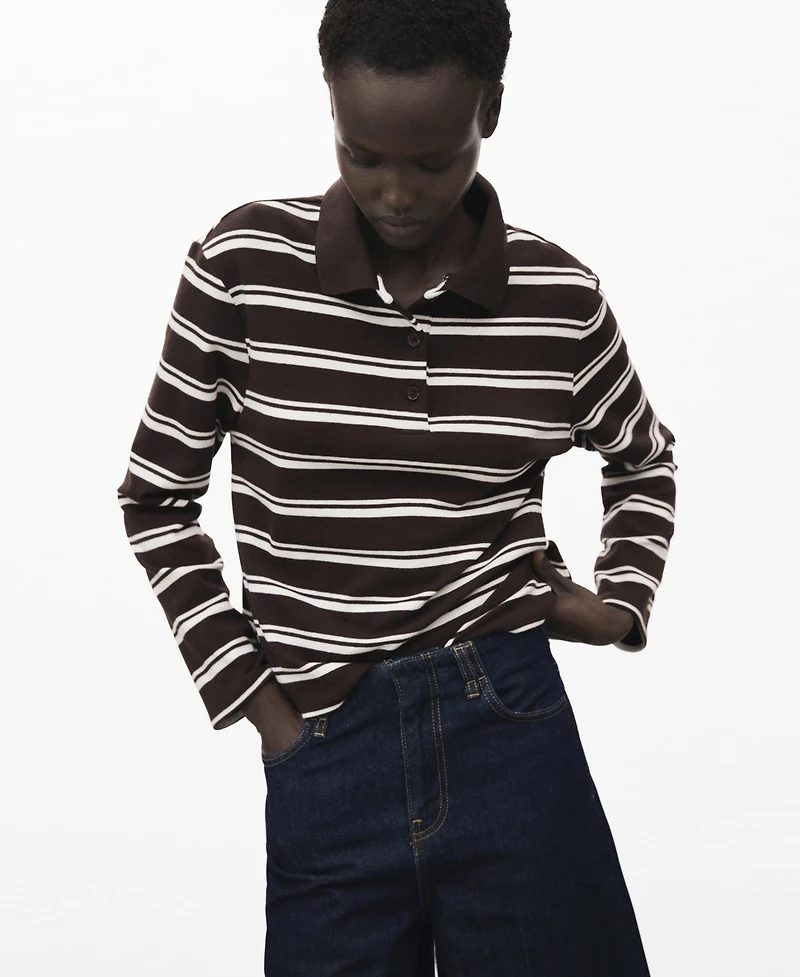 Mango Women's Striped Polo-Neck T-Shirt