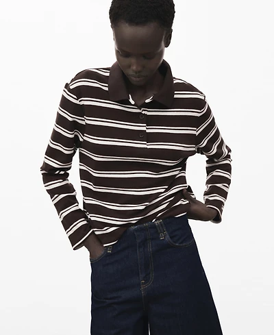 Mango Women's Striped Polo-Neck T-Shirt