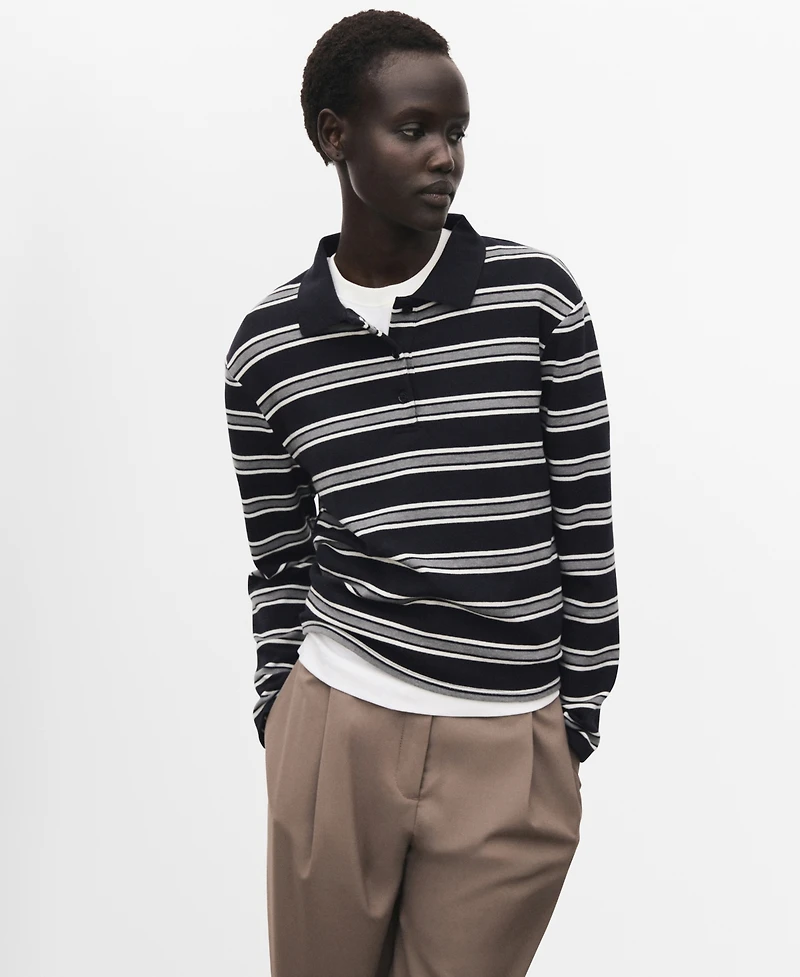 Mango Women's Striped Polo-Neck T-Shirt