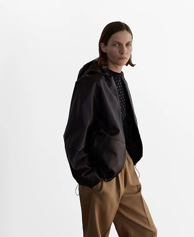Mango Women's Leather Hood Jacket