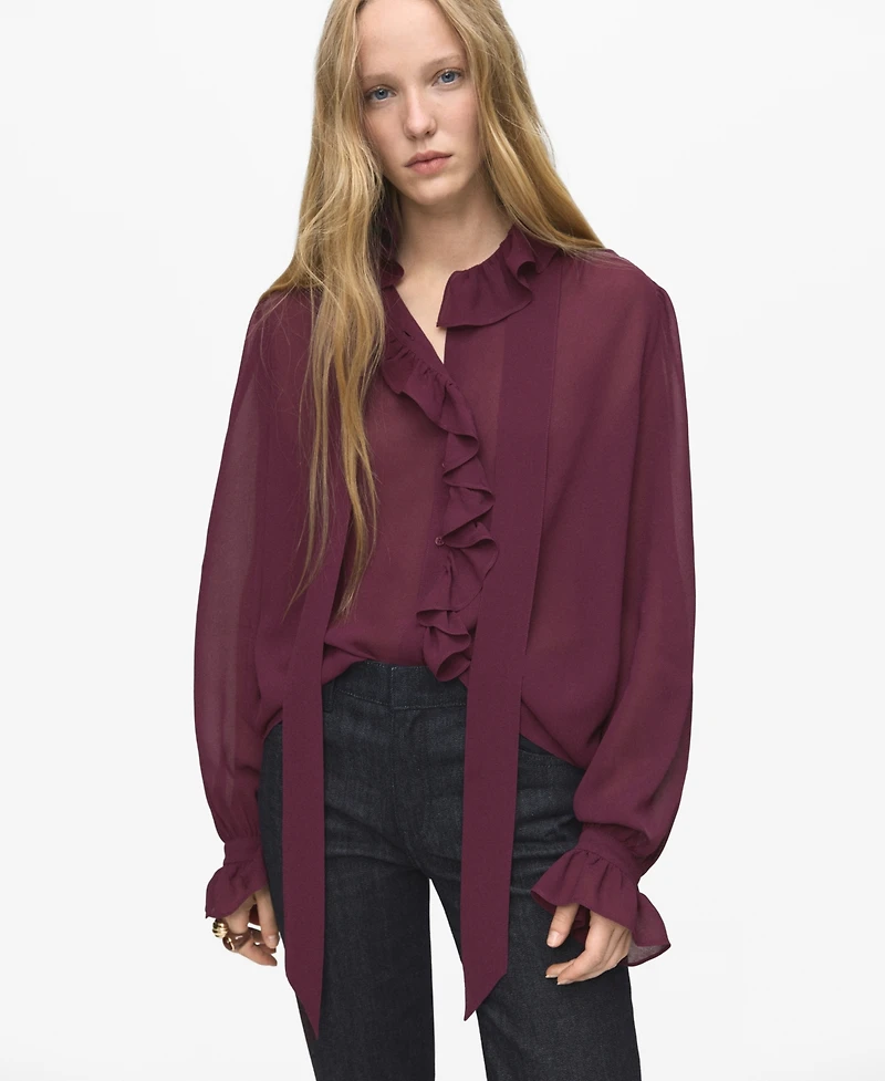 Mango Women's Ruffled Scarf Blouse