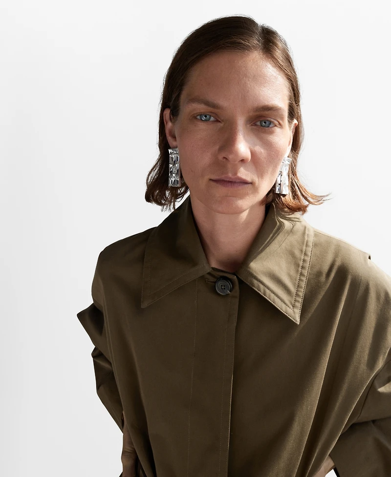 Mango Women's Concealed Buttons Long Cotton Trench Coat