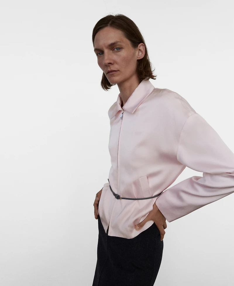 Mango Women's Satin Zipper Jacket
