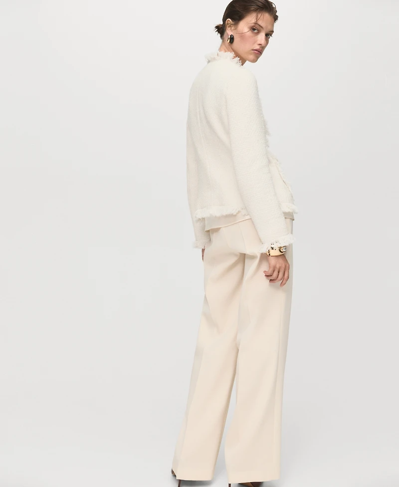 Mango Women's Frayed Ends Tweed Jacket