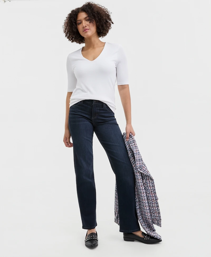 Liverpool Los Angeles Women's V-Neck Elbow-Sleeve Knit Top