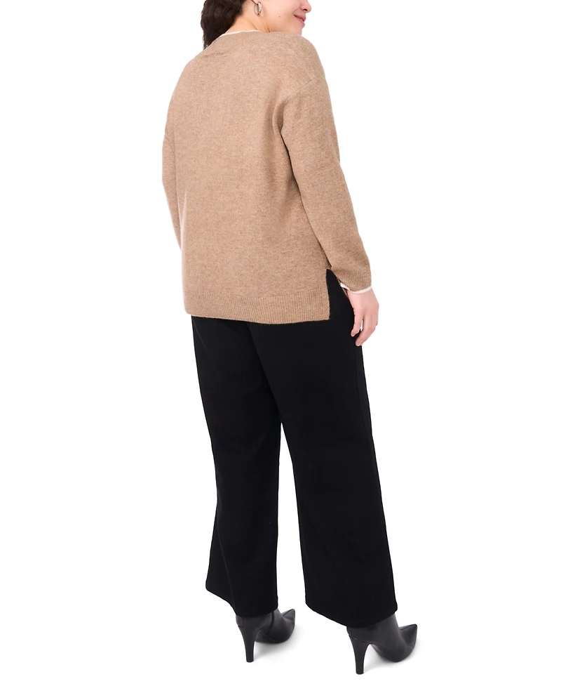 Vince Camuto Plus V-Neck Side Slit Sweater