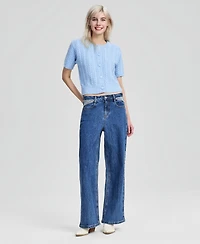 Bar Iii Women's Rhinestone Embellished Wide Leg Jeans, Macy's Exclusive