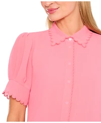 CeCe Women's Scalloped Puff-Sleeve Button-Front Top