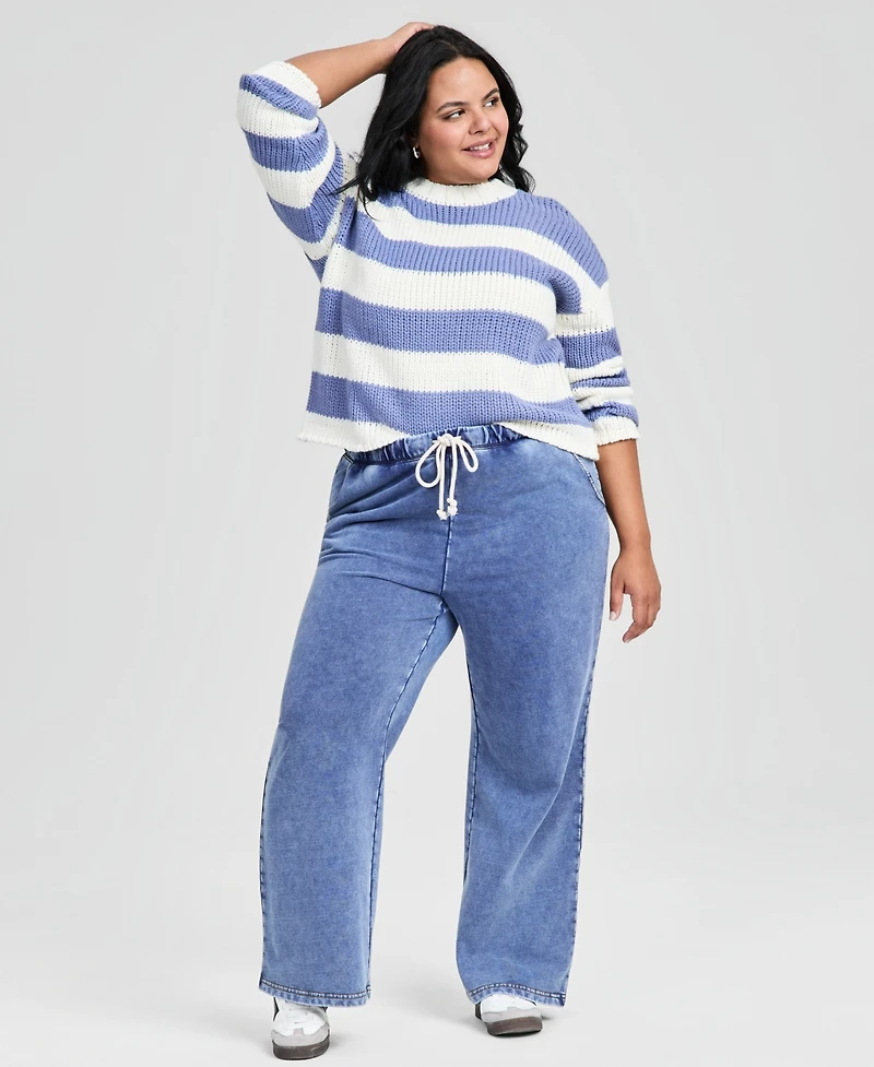 And Now This Trendy Plus Striped Crewneck Sweater, Macy's Exclusive