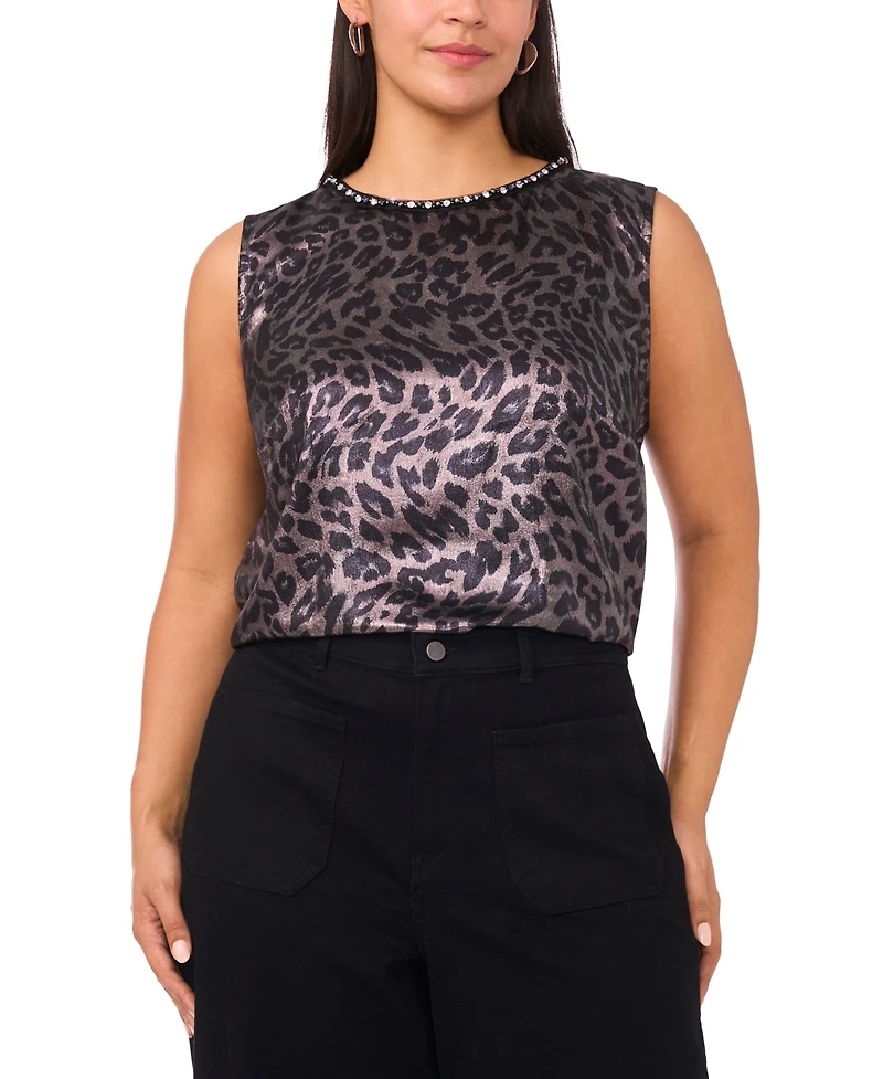 Vince Camuto Plus Printed Crewneck Blouse