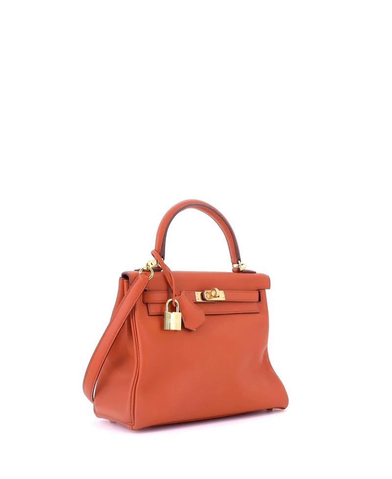 Pre-Owned HERMES Kelly 25 Handbag Orange Swift with Gold Hardware