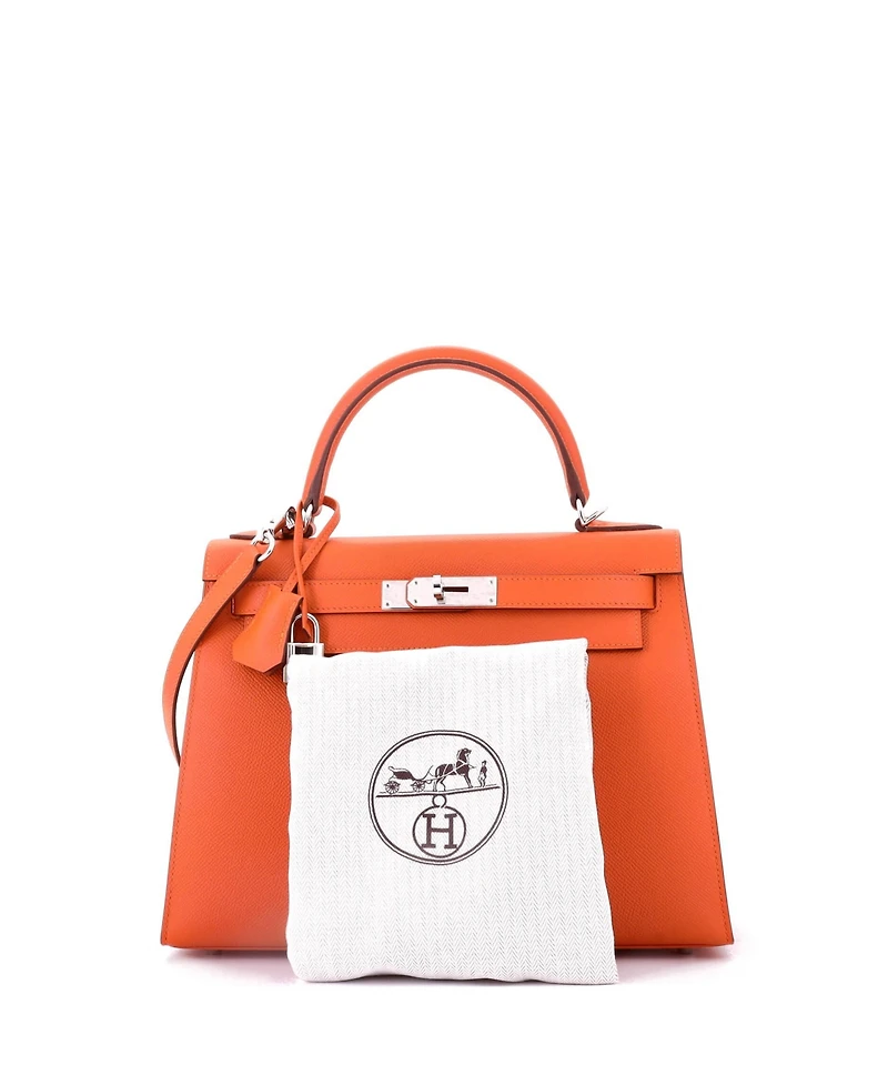 Pre-Owned HERMA‰S Kelly 28 Handbag Orange Epsom with Palladium Hardware