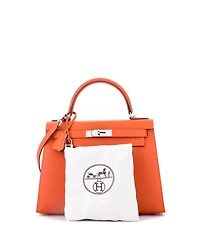 Pre-Owned HERMA‰S Kelly 28 Handbag Orange Epsom with Palladium Hardware