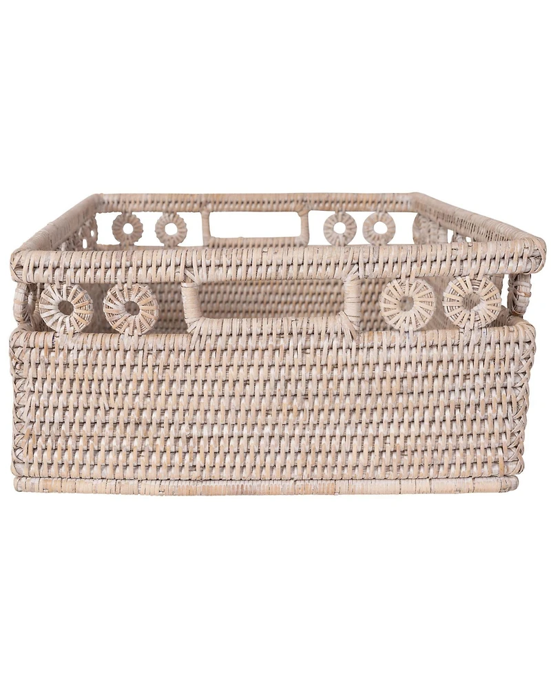 Artifacts Rattan Inna Design Rectangle Basket with Cutout Handles