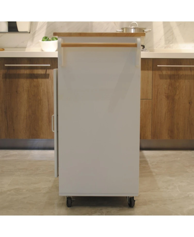 Streamdale Mobile Kitchen Island Cart - Rubberwood Top, Adjustable Shelf