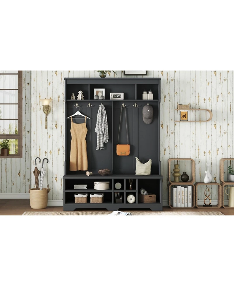 Streamdale Hall Tree Coat Rack Shoe Cubby Storage - Black