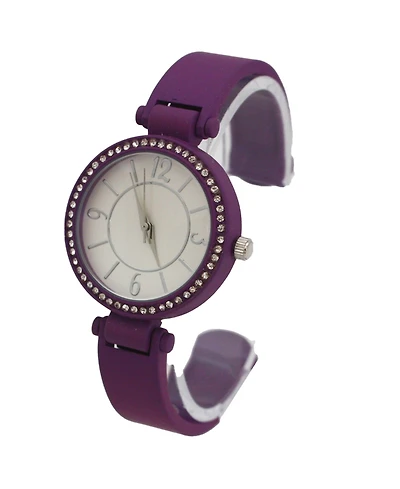 Purple Solid Colors And Rhinestone Detail Bangle Watch