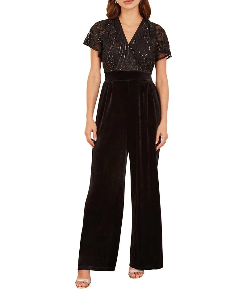 Yumi Women's Wrap Sequin Embellished Velvet Jumpsuit