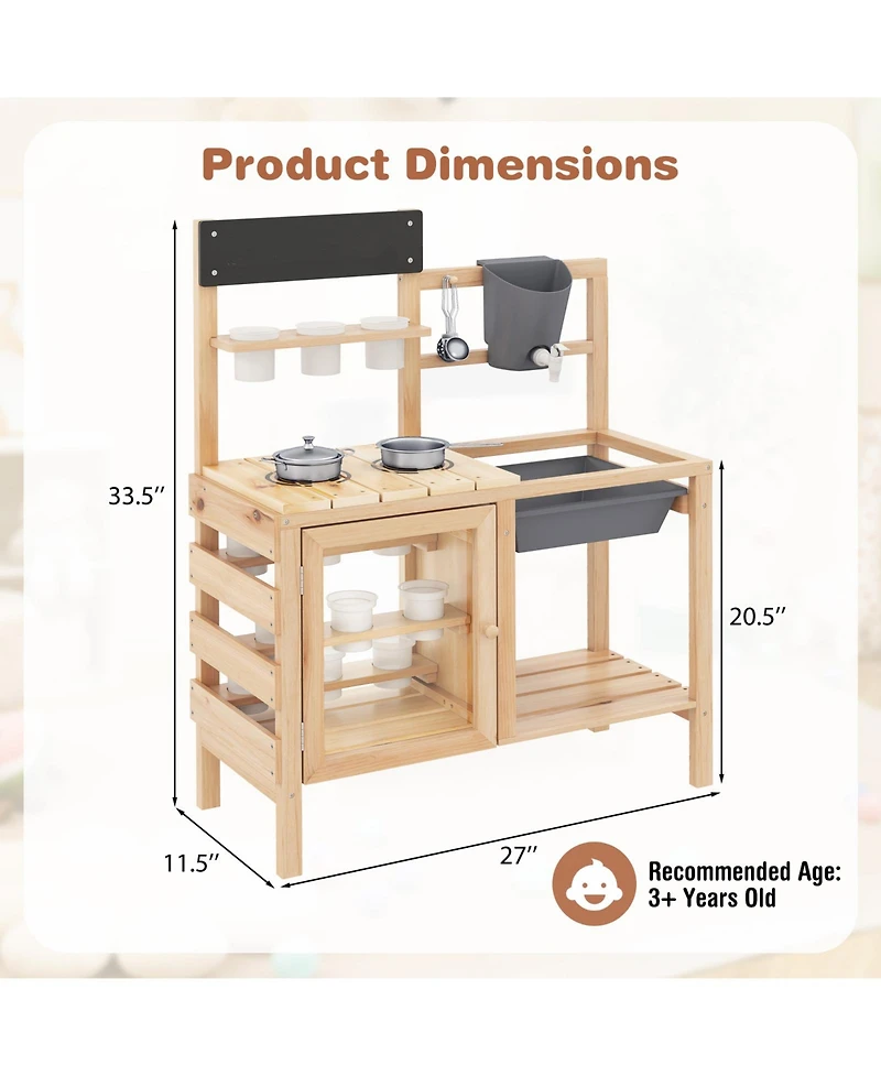 Gymax Mud Kitchen Kids Pretend Play Kitchen Toy Set Outdoor Wooden Kitchen Playset
