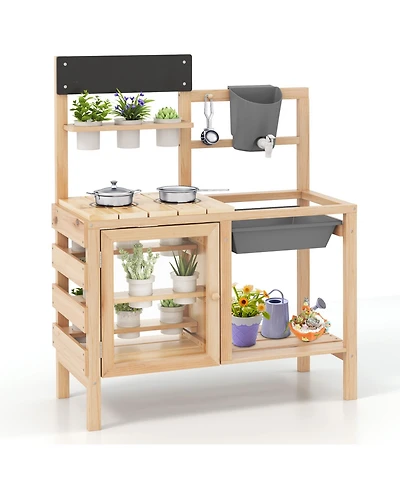 Gymax Mud Kitchen Kids Pretend Play Kitchen Toy Set Outdoor Wooden Kitchen Playset