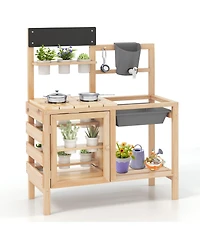 Gymax Mud Kitchen Kids Pretend Play Kitchen Toy Set Outdoor Wooden Kitchen Playset