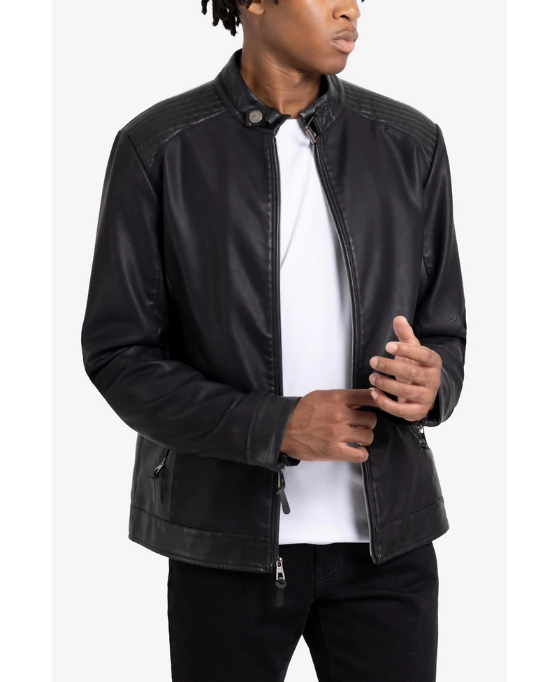 Xray Men's Pu Racer Jacket With Faux Shearling Lining