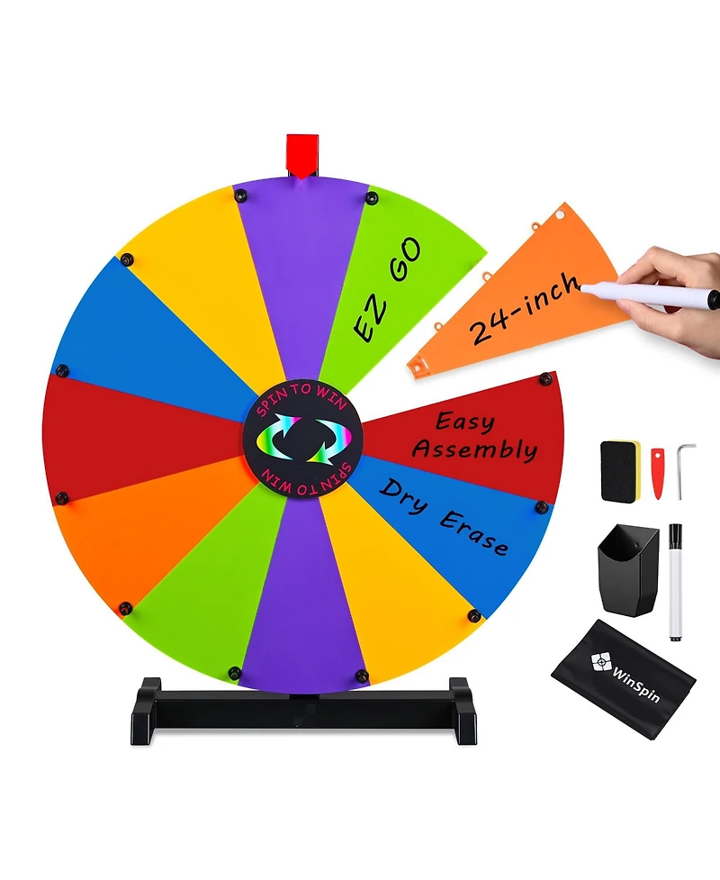 WinSpin 24" Diy Modular Prize Wheel Spinning Game Tabletop 12 Slots Dry Erase for Carnival Spinner Game Events School