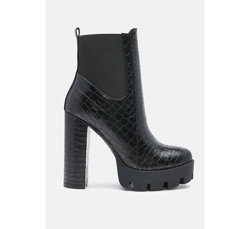 London Rag Beatriz Croc Print Block Heel Ankle Boots