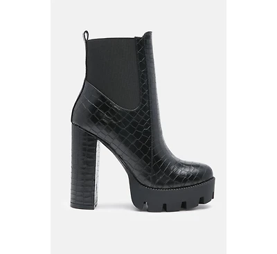London Rag Beatriz Croc Print Block Heel Ankle Boots