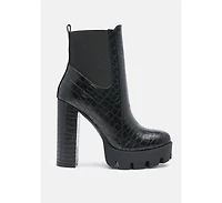 London Rag Beatriz Croc Print Block Heel Ankle Boots