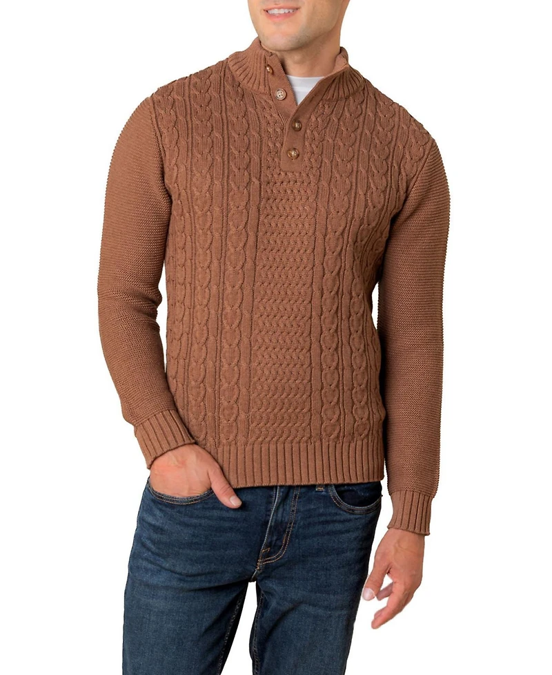 Hope & Henry Men's Organic Mock Neck Cable Sweater