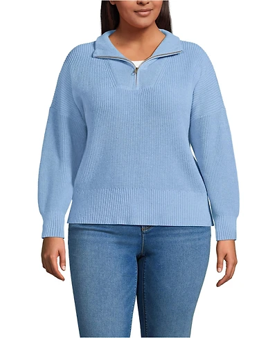 Lands' End Plus Drifter Shaker Wedge Quarter Zip Sweater