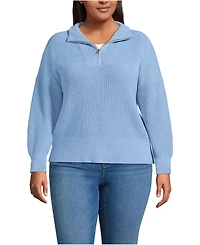 Lands' End Plus Drifter Shaker Wedge Quarter Zip Sweater