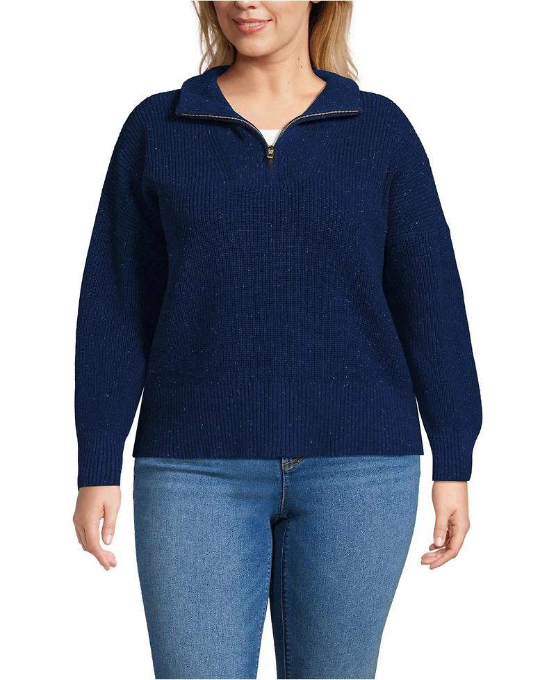 Lands' End Plus Size Drifter Shaker Wedge Quarter Zip Sweater