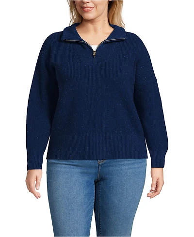 Lands' End Plus Size Drifter Shaker Wedge Quarter Zip Sweater