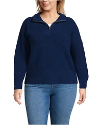 Lands' End Plus Size Drifter Shaker Wedge Quarter Zip Sweater
