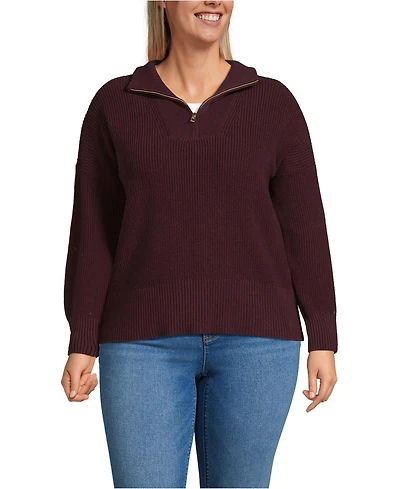 Lands' End Plus Drifter Shaker Wedge Quarter Zip Sweater