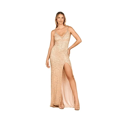 Lara Women's Fitted Beaded Gown with Spaghetti Straps