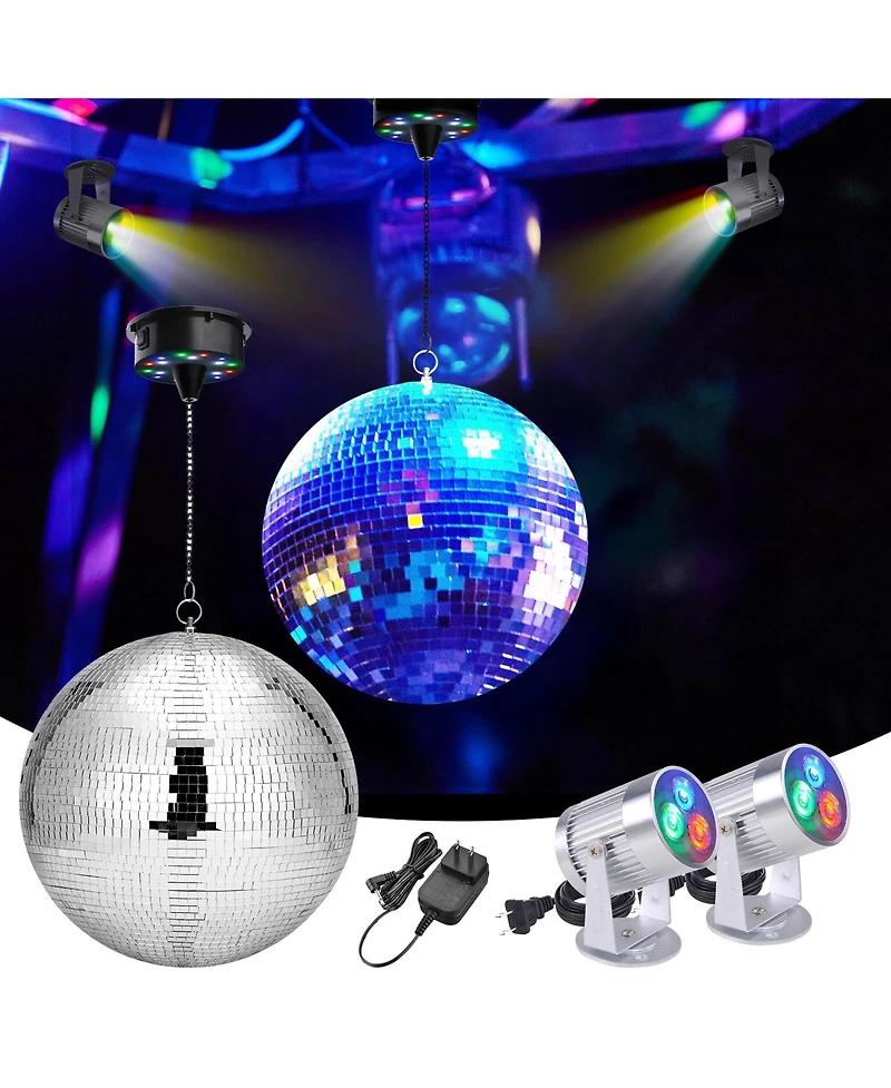 Yescom 16" Large Disco Ball with Motor and Lights 6RPM Rotator & 2PCS 3W Rgb Spotlights for 70s 80s Party Dj Bands Studio Event