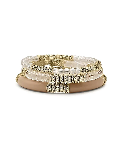 Glass and Gold Plated Textured Bead Bracelet Stack